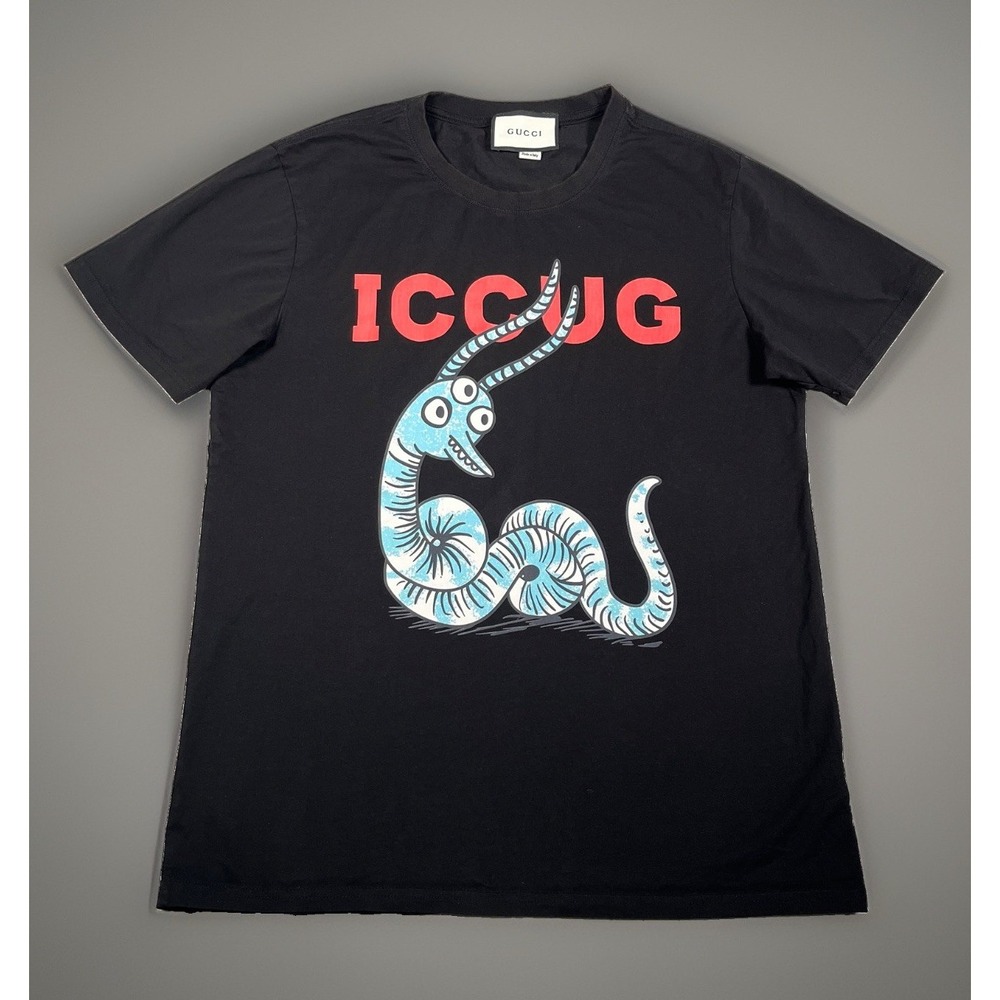 Gucci Freya Hartas ICCUG Worm T Shirt Mens XL Black Graphic Tee Made In Italy